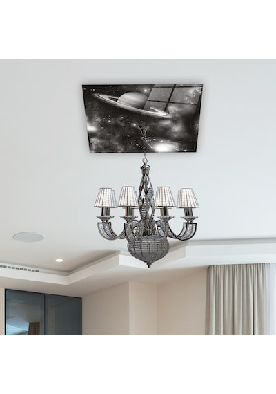 Cam Avize Göbeği | Galaksi Desen | Siyah Beyaz Fon | 50cm x 50cm Galaksi Desen - Beyaz - Siyah