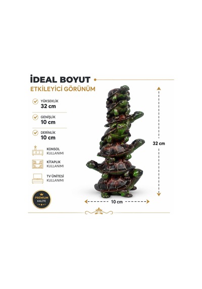 Lüks 7'li Kaplumbağa Biblo 32 Cm Feng Shui Şans Bereket Dekoratif Heykel Ev Ofis Hediyesi