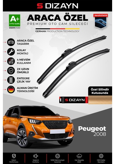 S-dizayn Peugeot 2008 2 Ön Cam Silecek Seti 2019 Üzeri Premium Araca Özel 60-40 Cm A+ Kalite