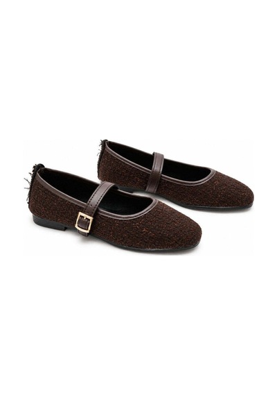 Modafocus Süet Görünümlü Bantlı Kadın Babet - Kahve - Kahve Kahve