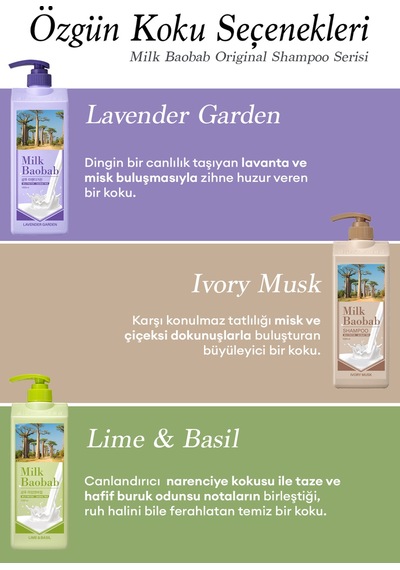Yıpranmış Saçları Onaran Yoğun Nemlendirici Şampuan Mılk Baobab Original Shampoo Lavender Garden