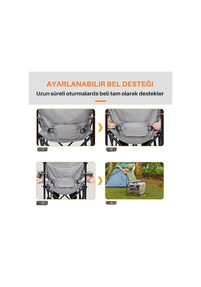 Kingcamp Juniper Bel Destekli Ultra Konforlu Xl Kamp Sandalyesi Blk/grey Siyah - Gri