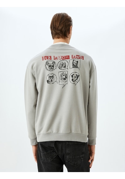 Koton Bisiklet Yaka Pamuk Karışımlı Oversize Uzun Kollu Hayvan Baskılı Sweatshirt Gri 5wam10228hk Gri