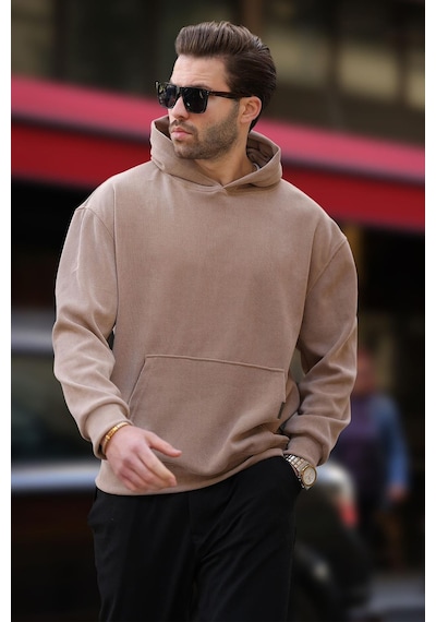 Madmext Taba Kapüşonlu Cep Detaylı Dokulu Sweatshirt E7101
