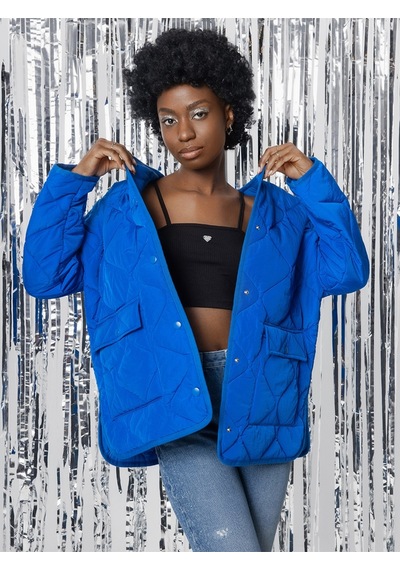 Oversize Kadın Mont Saks Mavi