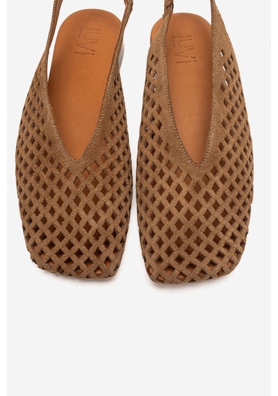 Luvishoes Delızıa Taba Süet Hakiki Deri Önü Kapalı Lazer Kesim Kadın Sandalet