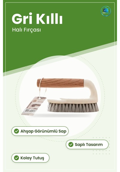 Halı Temizleme Fırçası Gri Kıllı Ahşap Saplı Ev Temizlik Gereci K