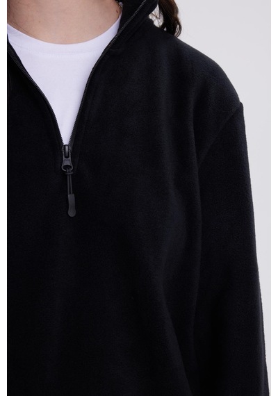 Tudors Kadın Standart Fit Anti-pilling Tüylenme Yapmayan Soğuk Geçirmez Siyah Bato Yaka Polar Sweatshirt-41776 SiYAH