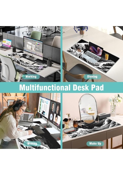 Tr Japon Deniz Dalgası Oyun Fare Altlığı, 31,5 X 11,8 Cm Japon Kanagawa Siyah Mousepad Masa Örtüsü, Sıvı Kontro