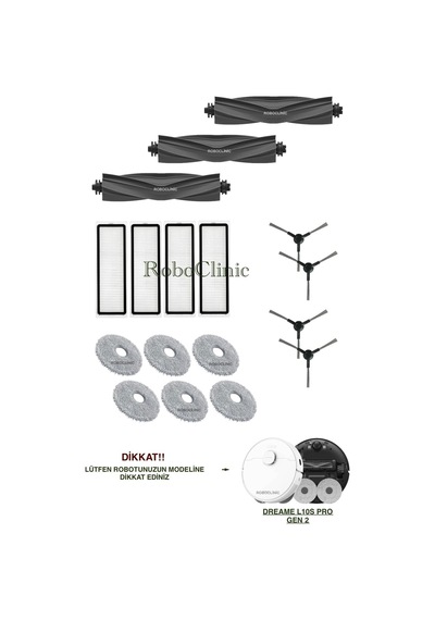 Dreame L10s Pro Gen 2 Robot Süpürge Uyumlu Fırça, Hepa Filtre, Mop Seti-17 Parça