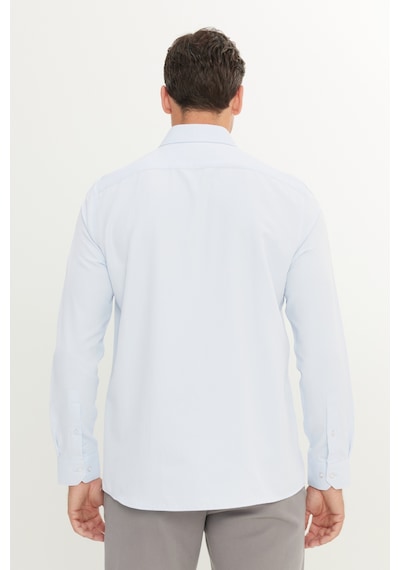 AC&Co / Altınyıldız Classics Erkek Beyaz-mavı Slim Fit Dar Kesim İtalyan Yaka Armürlü Pamuklu Basic Gömlek Beyaz-mavı