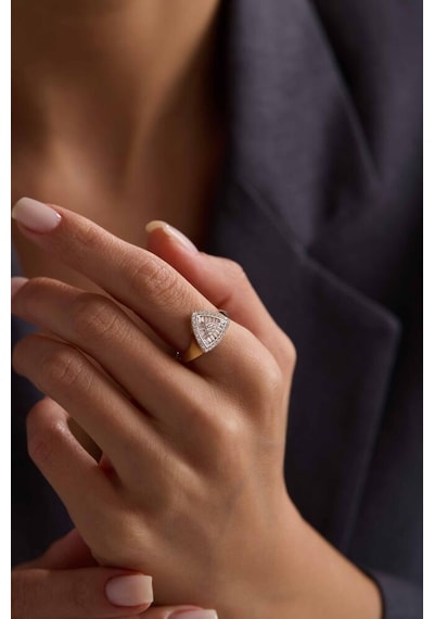 Cz Zirconia Baget Taşlı Üçgen Yüzük T13870 Renkli