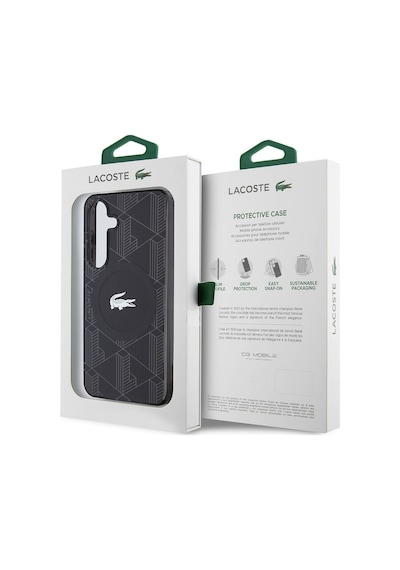 Galaxy S24 Uyumlu Kılıf Lacoste Lisanslı Magsafe Çift Katman Timsah Logolu Blend Monogram Koyu Yeşil