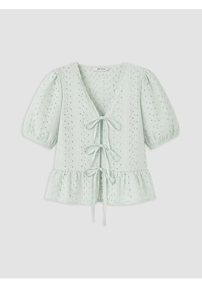Lcw Vision Yeşil Brode Bağlamalı Peplum Bluz