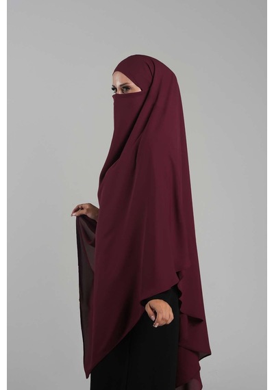 Hürrem Bone Bordo Pratik Hazır Geçmeli Tesettür Eşarp Krep Bağcıklı Sufle Hijab 2313 16 Bordo