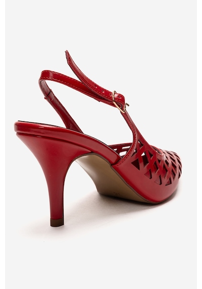 Luvishoes Jever Kırmızı Cilt Lazer Kesim Sivri Burun Slingback Kadın İnce Topuklu Ayakkabı Kırmızı