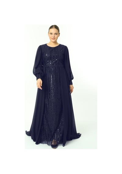 Ladies First Büyük Beden 3703 Lacivert Uzun Abiye Elbise