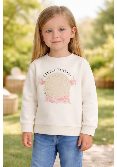 Almira Bebek Kız Çocuk Uzun Kollu Lıttlf Thıngs Yazılı Çiçek Baskılı Sweatshirt Gri 2 Yaş