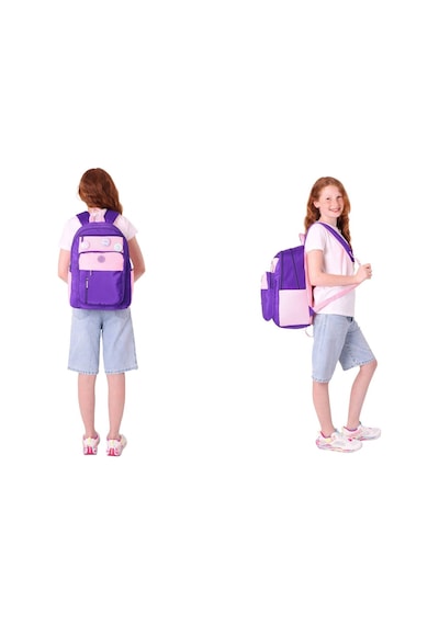 Kauko Holiday Kız Çocuk Rozetli Okul Çantası Ve Kalemlik Seti - Mor Pembe - Altı Bölmeli Mor - Pembe