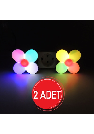 Papatya Led Gece Lambası 0,5W Işıklı Fişli Fotosel Sensörlü 2 Ade Çok Renkli