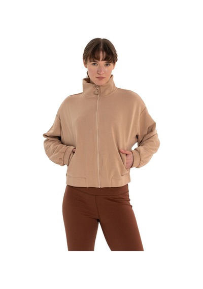 Inguz Dik Yaka Fermuarlı Sweatshirt Bej