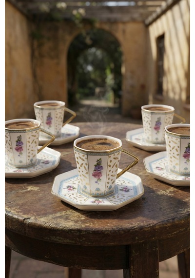 Valeria 6 Kişilik Porselen Kahve Fincan Takımı - 90 Ml Renkli