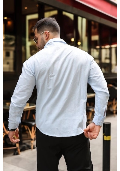 Valensdesign Erkek Fresh Keten Gömlek Buz Mavi