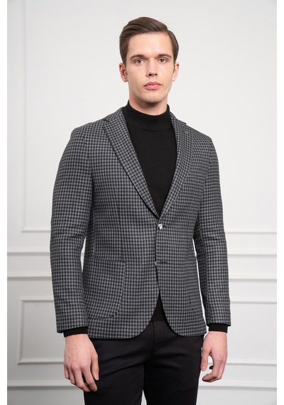 Morven Erkek Siyah Dokuma Slim Fit Dar Kesim Mono Yaka Ceket 25ks002002001 Siyah