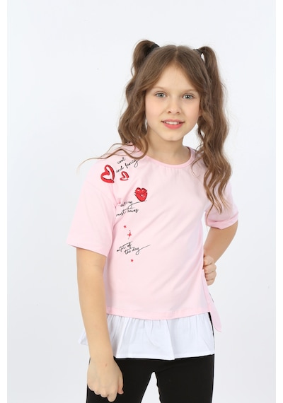 Toontoy Kids Toontoy Kız Çocuk Cool And Fancy Yazılı Kalp Baskılı Tişört Açık Pembe