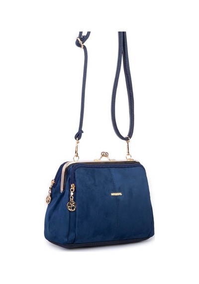 Nas Bag Burslu Klipsli Vintage Omuz Ve Çapraz Çanta 23x20 Cm Ebatlarındadır Lacivert Süet Laci