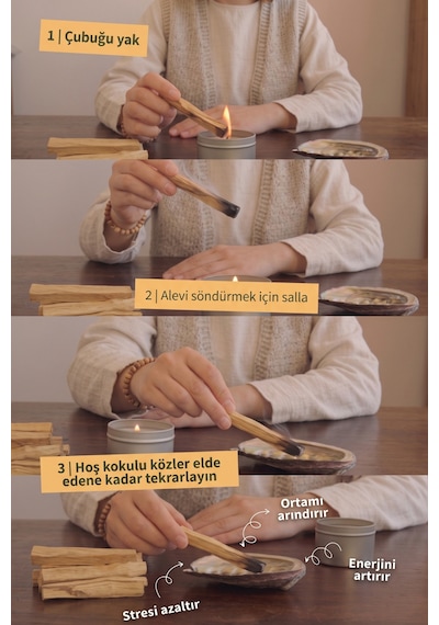 Palo Santo Tütsü - %100 Doğal Arındırıcı Ağaç Tütsü Çubuğu 3'lü