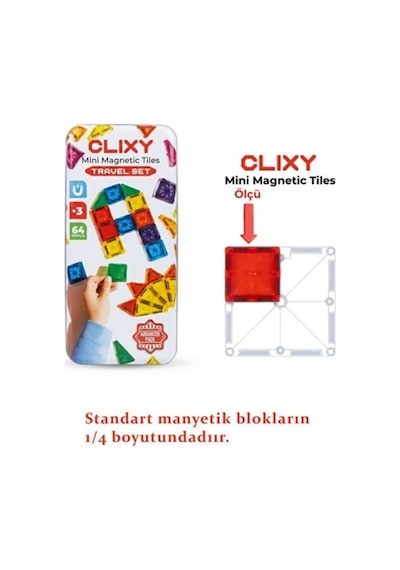 Clixy Mini Manyetik Bloklar 64 Parça Travel Set Taşınabilir Eğitici Stem Oyuncak