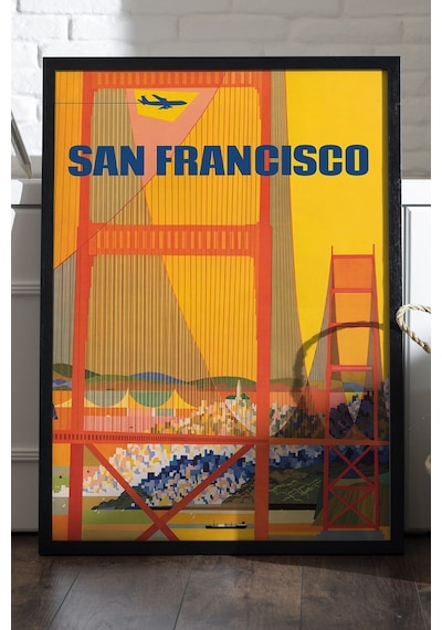 San Francisco Siyah Ahşap Çerçeveli Poster, Dekoratif Seyahat Duvar Tablosu