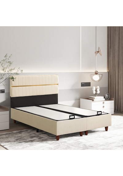 Çift Kişilik Stil Krem Yatak Baza Başlık Seti 3 Ü Bir Arada Konuma Özel Teslimat 140 x 200 CM