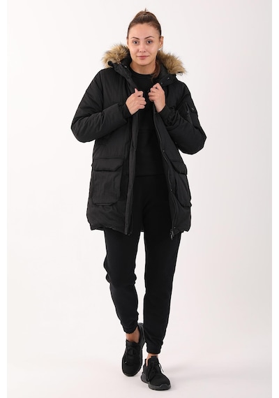 Maraton Sportswear Regular Kadın Kapşonlu Uzun Kol Basic Siyah Parka 21418 Siyah - Siyah