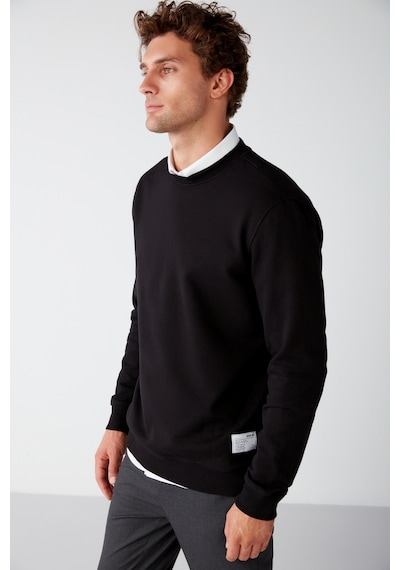 Grimelange Travis Erkek Yumuşacık Kumaşlı Regular Fit Yuvarlak Yakalı Siyah Sweatshirt