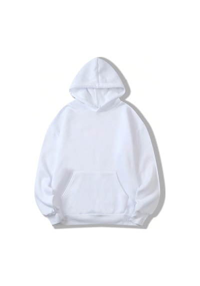 Startmore Beyaz Unisex Kadın/erkek Düz Renkli Pamuklu Oversize Kapüşonlu