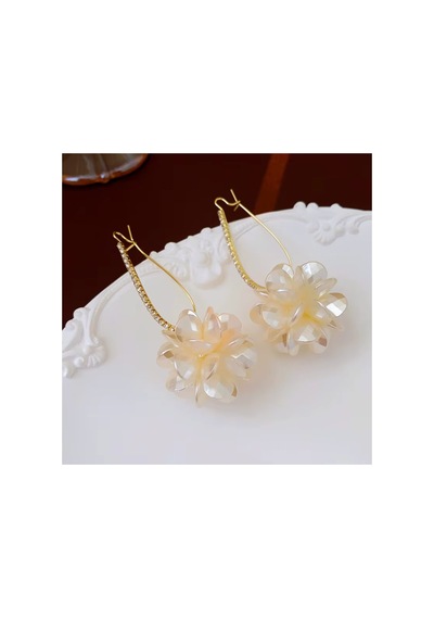 Floral Çiçek Motifli Sallantlı Taşlı Şık Kullanışlı Altın Renk Gold Küpe Mavi