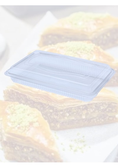 500 Gr Kapaklı Şeffaf Plastik Baklava Kabı 12 Li Dikdörtgen Tatlı Sunum Kabı