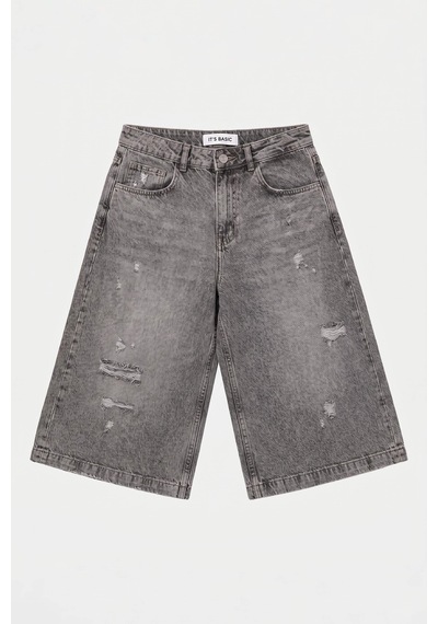 it's basic Kadın Füme 12s6-13 Baggy Fit Maxi Denim Tasarım Bermuda Şort
