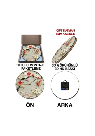 3d Çiçek Dokulu Mdf Duvar Saati - Baharın Zarafeti Evinizde Sdw293 Renkli