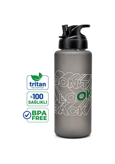 Büyük Su Matarası Tritan Pipetli Su Şişesi Dont Look Spor Matarası Suluğu Bpasız 1000 Ml Siyah 0112 Yeşil