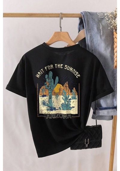 Unisex Arizona Baskılı Oversize Tshirt Siyah