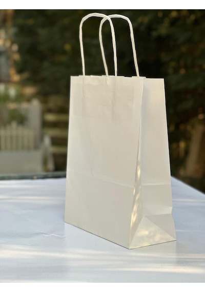 1.kalite 18x8x24 Cm 5 Li Beyaz Renkli Kraft Kağıt Çanta, Hediye Poşeti, Hediye Paketi, Kraft Çanta