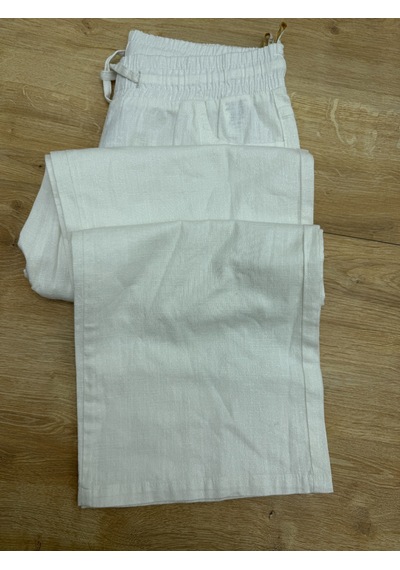 Büyük Beden Beli Lastikli Simli Bağcıklı Bol Paça Kadın Pantolon Beyaz