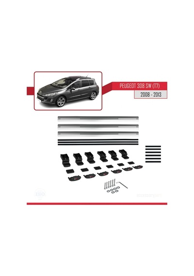 Peugeot 308 T7 Sw 2008-2013 Arası İle Uyumlu Basıc Model Ara Atkı Tavan Barı Gri 3 Adet