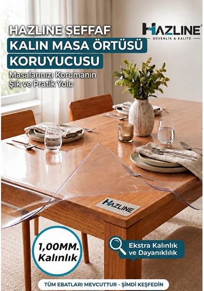 Hazline Şeffaf Masa Koruyucu Örtü 1,00 Mm Kalın Pvc Mika Masa Örtüsü Su Geçirmez Çizilmeye Karşı Koruyucu