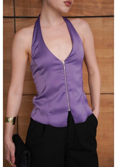 Verymoda Fermuarlı Saten Yelek Vmd2952 Lila