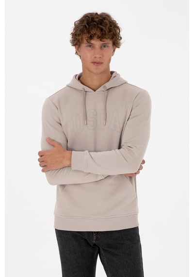 U.S. Polo Assn. Erkek Regular Fit Kapüşonlu Taş Basic Sweatshirt 50315663-VR049