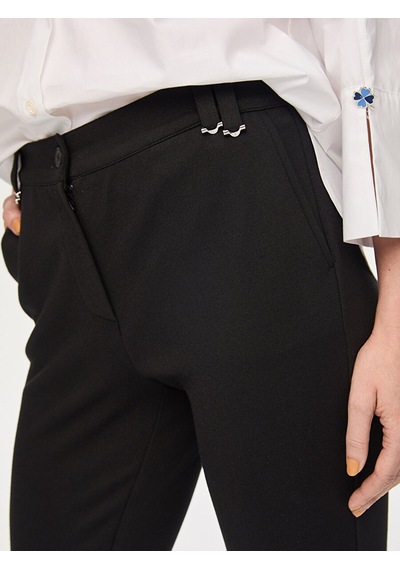 Faik Sönmez Metal Aksesuar Detaylı Slim Fit Örme Pantolon S26pnt041 Us26pnt04110 Siyah